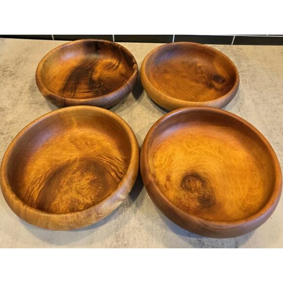 The House of Myrtlewood 6" Wooden Bowls Coos Bay Oregon USA Set of 4 EUC Handmad - Picture 3 of 15